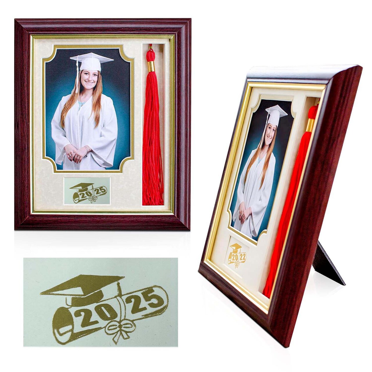 iFrame Graduation Photo & Tassel Frame I 5x7 & 8x10 Picture Frame For 2025 Class Year | Real Wood Cherry, Black and Walnut Finish I Wall Mount & Tabletop Graduation Frame | Made in USA